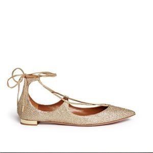 Aquazzura Gold Christy Tie Up Flats
